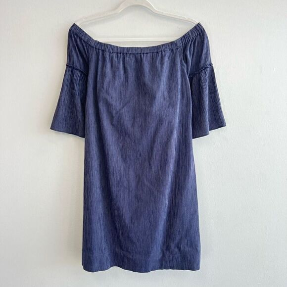 Madewell Women’s Size 8 Navy Off the Shoulder Bell Sleeve Mini Dress Stretch - Picture 5 of 10